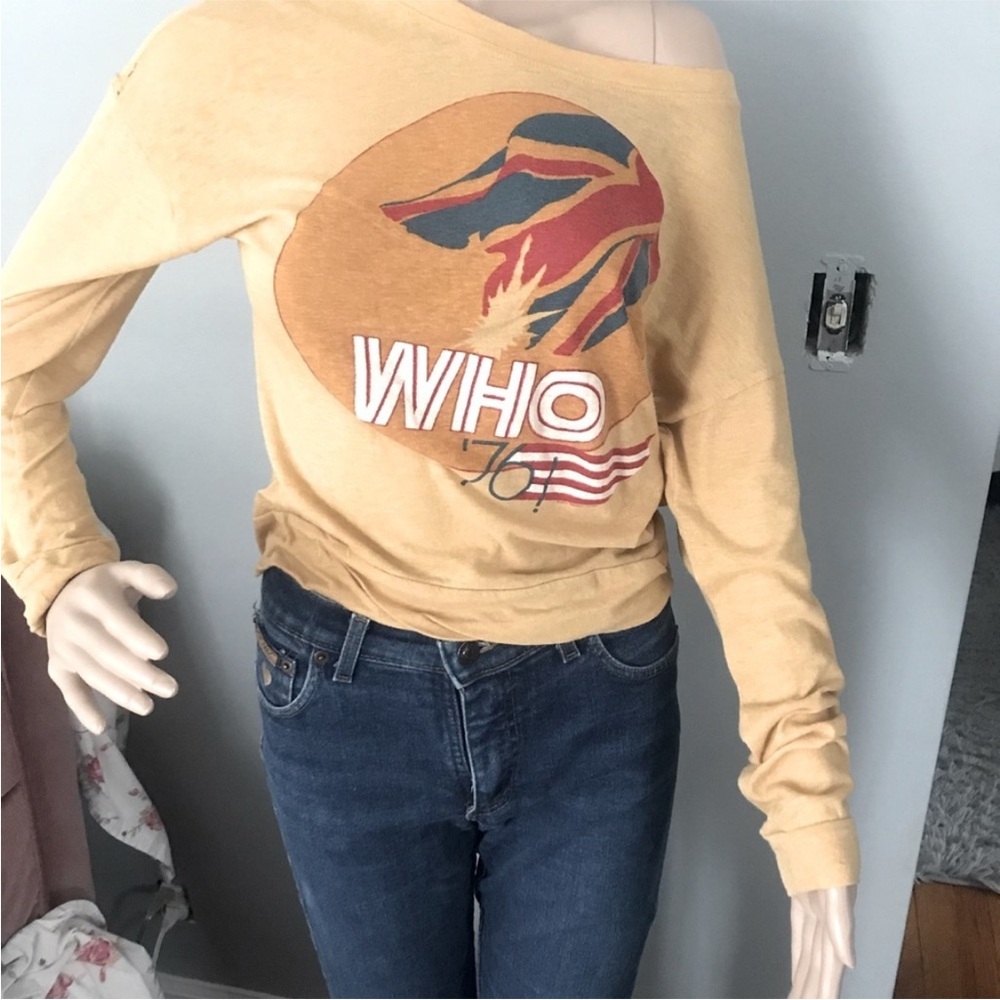 Y2K Grunge Yellow Band Tee “The Who ‘76” bicentennial 1976 “XXI” Medium